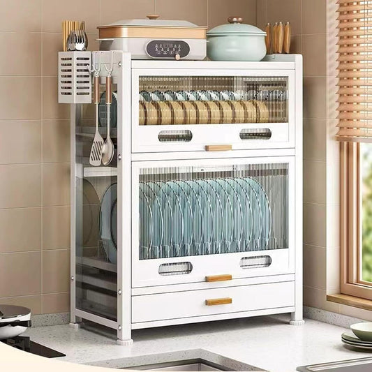 4-Layer Dust-Proof Kitchen Dish Storage Cabinet with Drawers